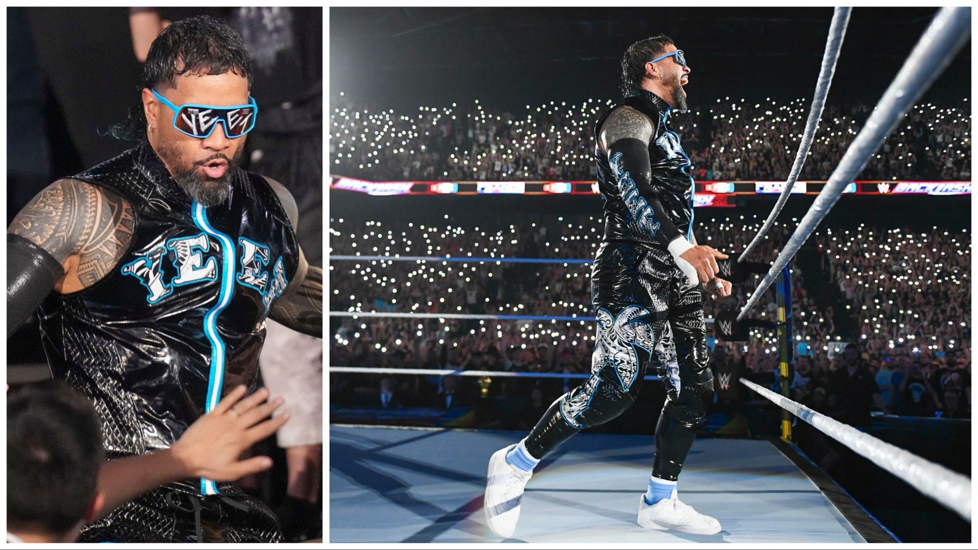 Jey Uso makes his way to the ring at WWE Backlash France