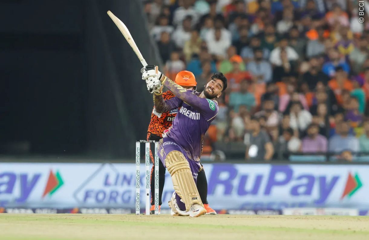 Venkatesh Iyer hitting one out of the park in Qualifier 1 vs SRH [Image credit IPLT20/BCCI]