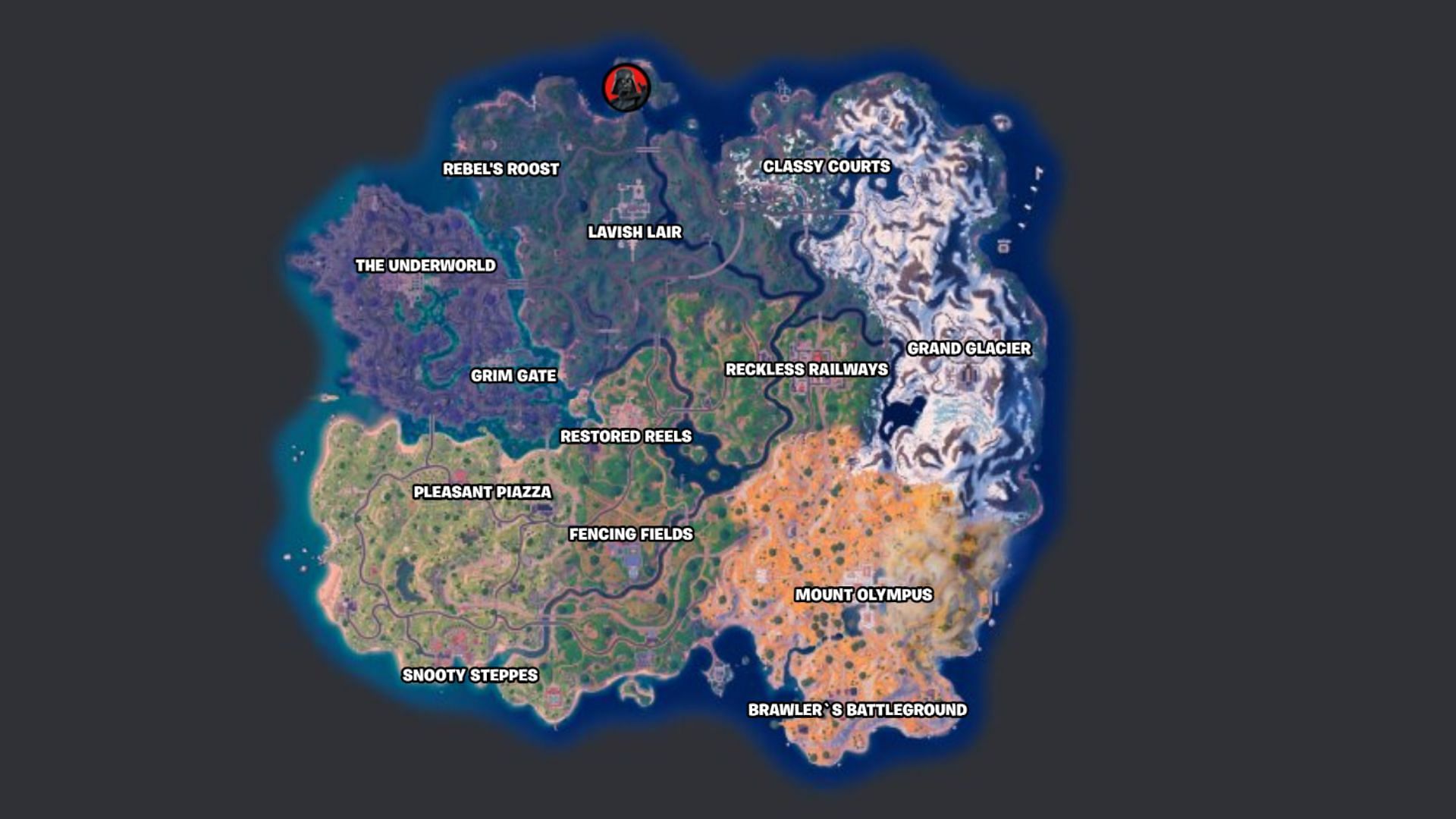 Darth Vader&#039;s location on the Chapter 5 map (Image via Fortnite.gg)