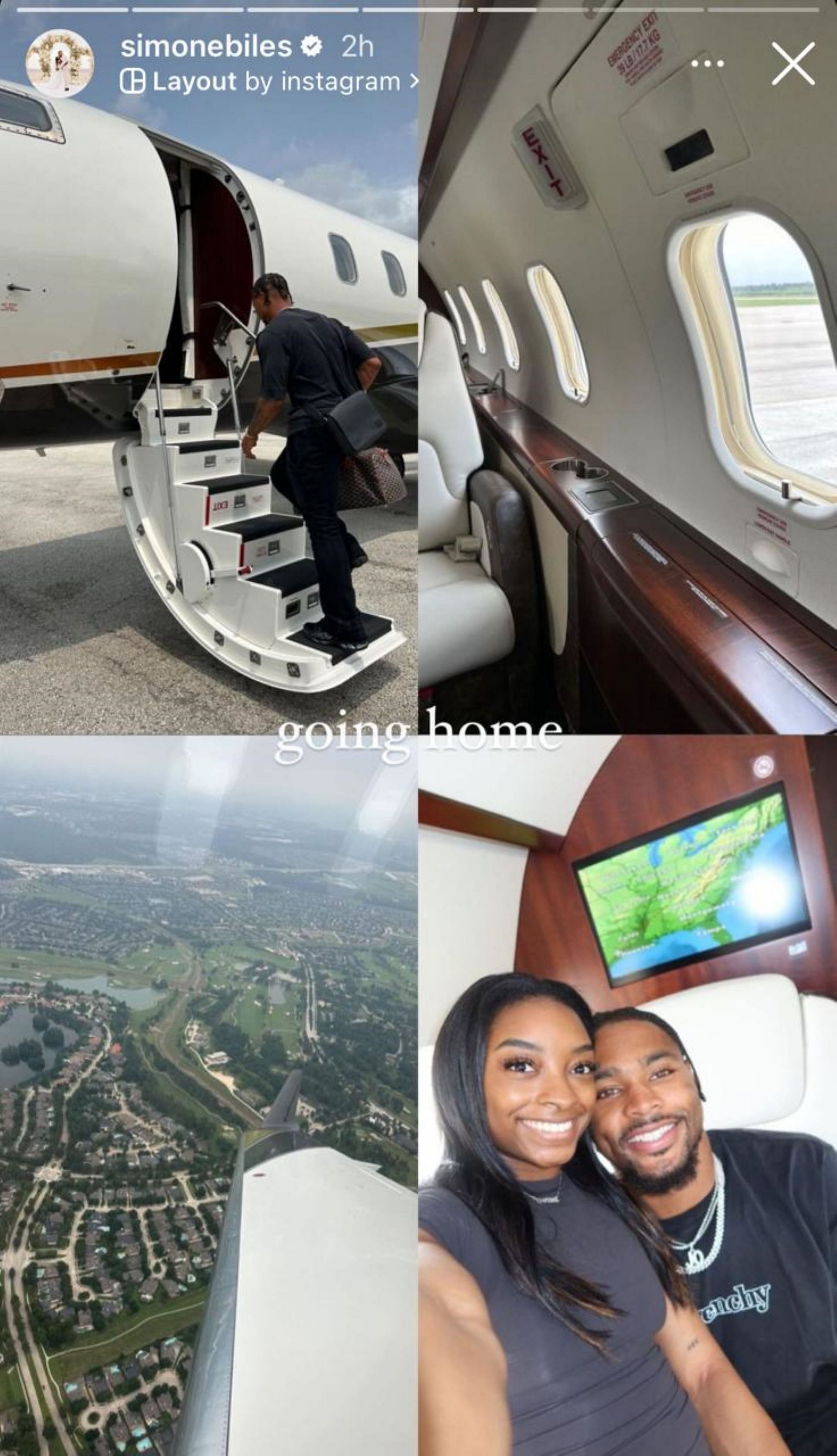 Simone Biles on a private jet journey with Jonathan Owens