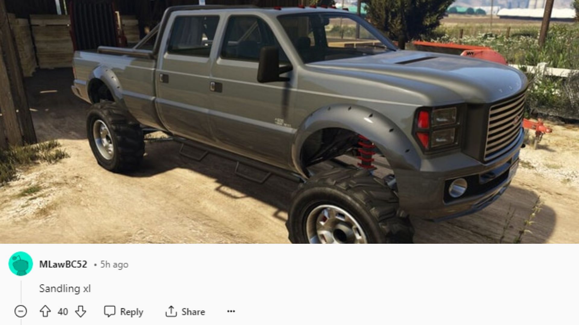 Sandking XL looks to be inspired by the Ford Super Duty (Images via Rockstar Games || Reddit: u/MLawBC52)