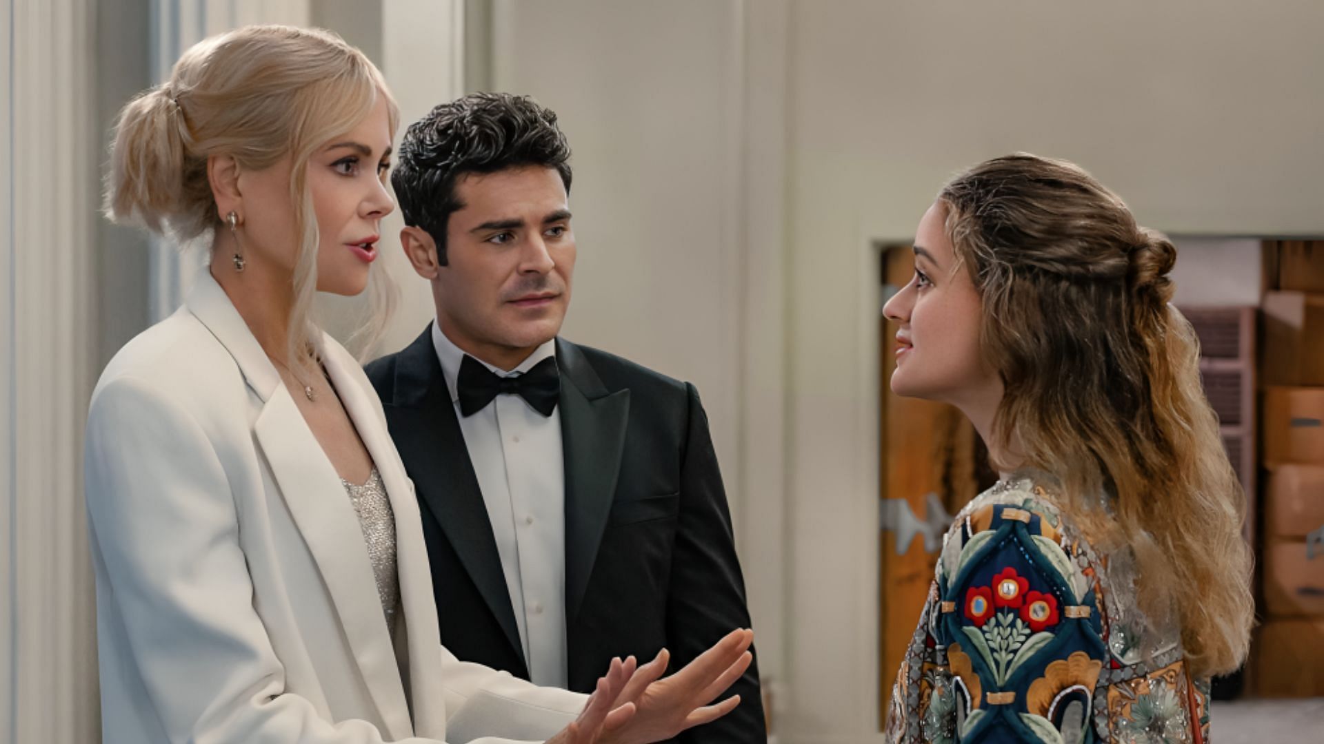 Nicole Kidman, Zac Efron, and Joey King in A Family Affair (Image via &copy; 2023 Netflix Inc.)