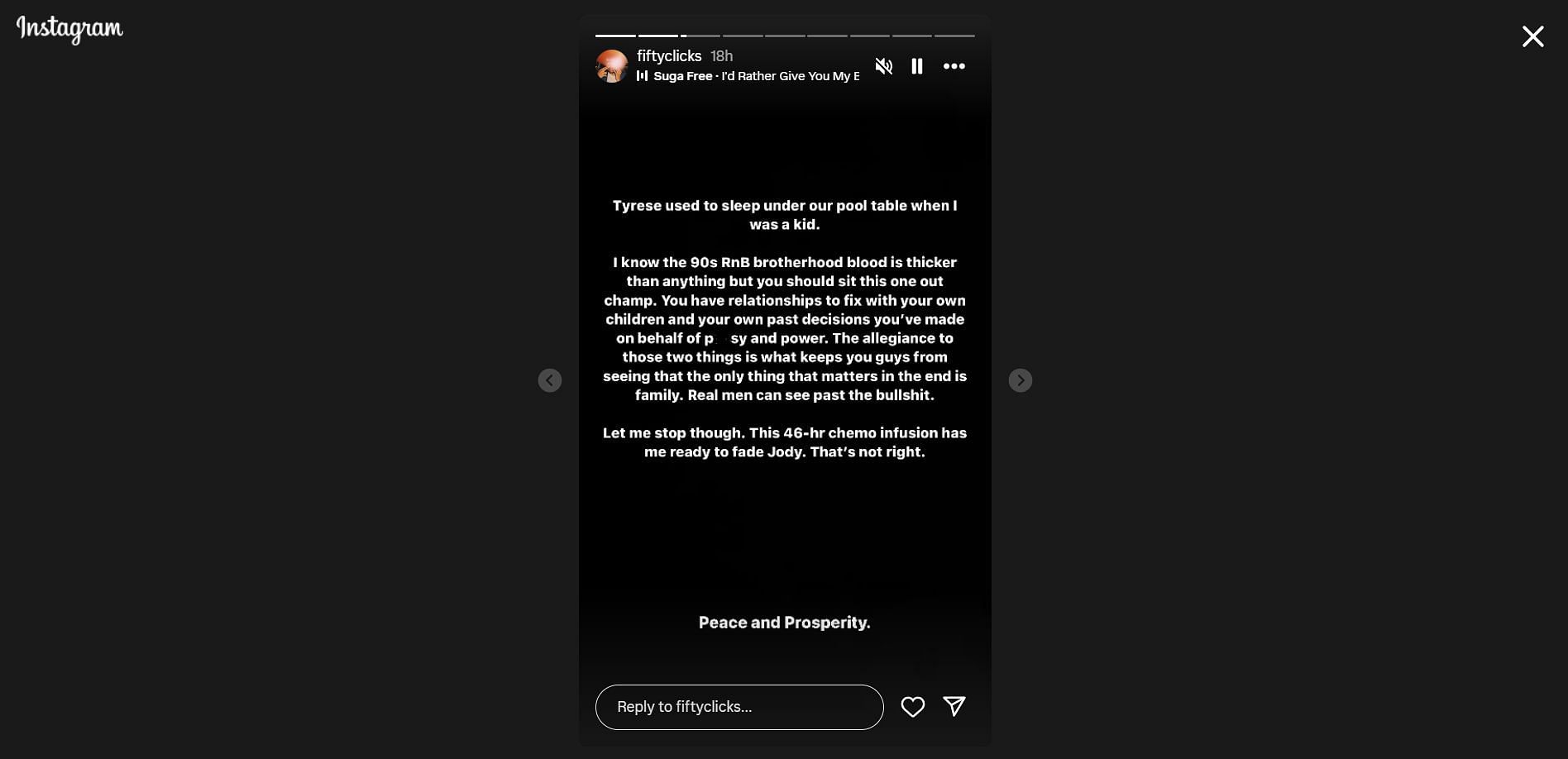 Niko responded Tyrese (Image via Instagram/@fiftyclicks)