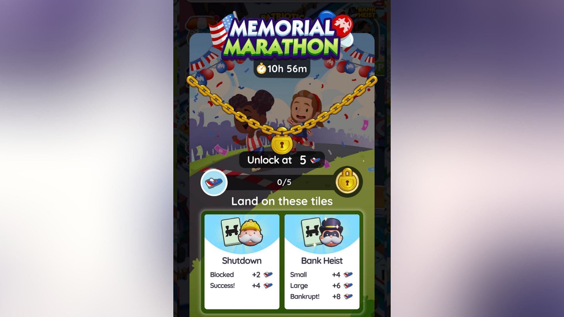 Monopoly Go Memorial Marathon event scoring system (Image via Scopely)