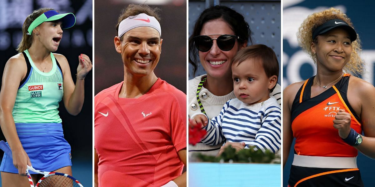 (Left to Right) Sofia Kenin, Rafael Nadal, Rafael Nadal wife and son, Naomi Osaka 