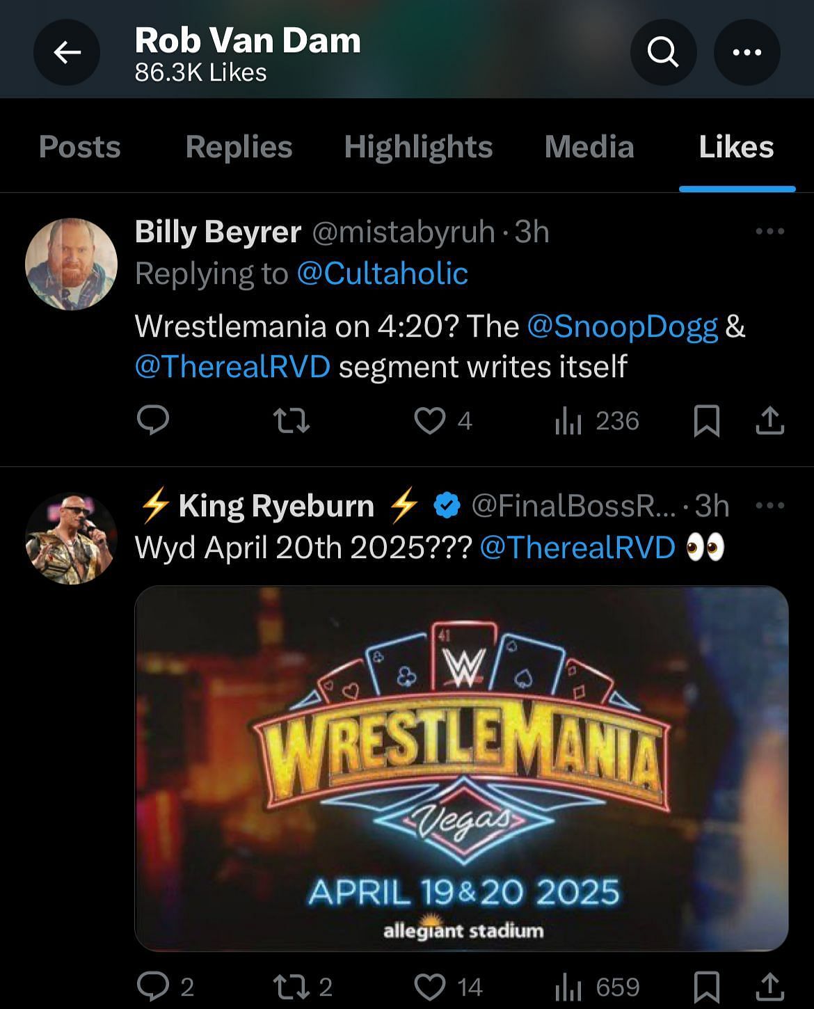 Screenshot of RVD&#039;s liked tweets