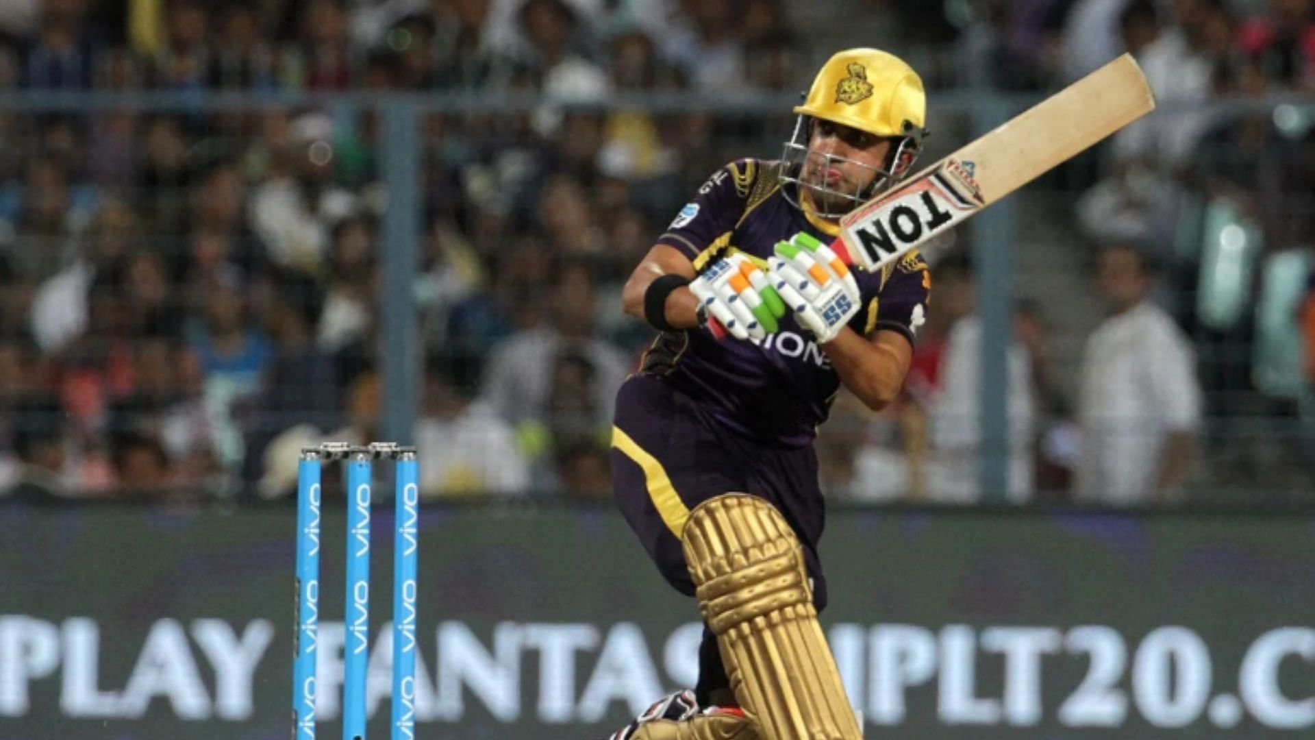 Gambhir plays a shot en route to his 52 ball 64.