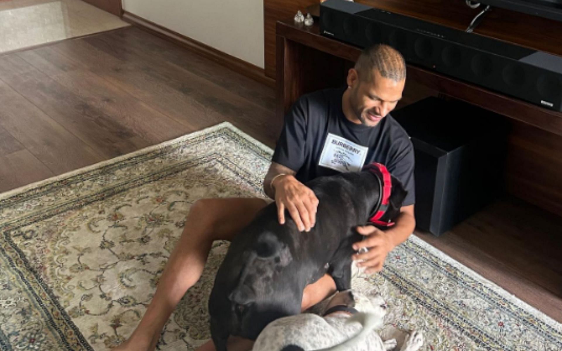 Shikhar Dhawan with his pets. (P/C: Instagram)