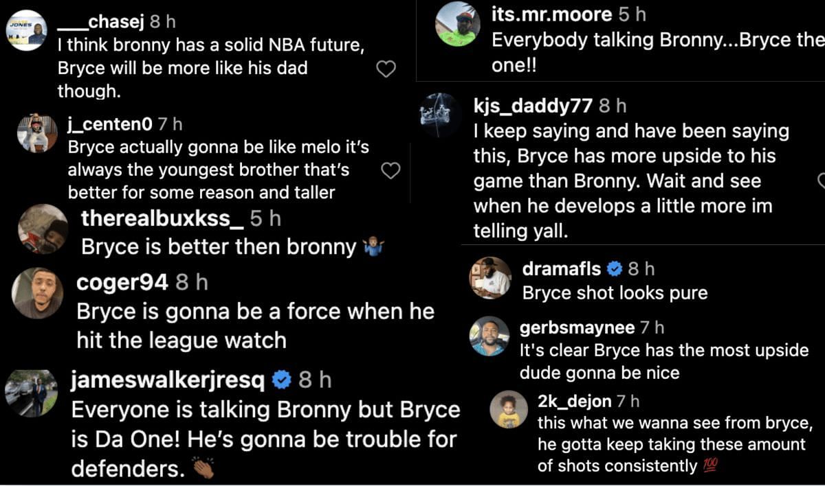 Instagram comments about Bryce James