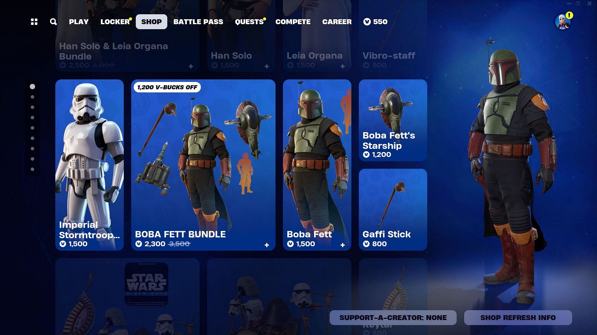 The Boba Fett skin could be listed until the end of Chapter 5 Season 2 (Image via Epic Games)
