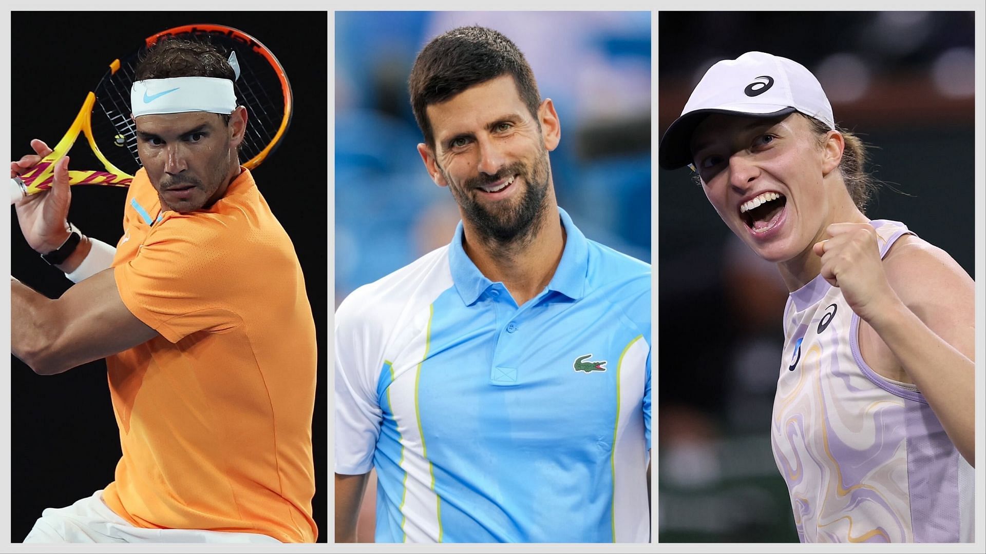 From L-R: Rafael Nadal, Novak Djokovic, and Iga Swiatek. (Photos: Getty)