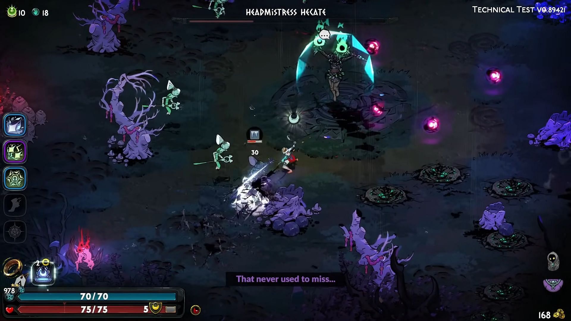 When you try to defeat Hecate in Hades 2, she shields herself during the transition from phase one to two (Image via Supergiant Games || YouTube/Marcuz-X)