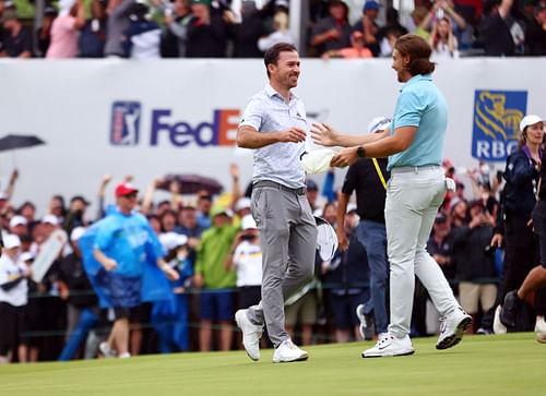 Tommy Fleetwood and Nick Taylor, 2023 RBC Canadian Open (Image via Getty).