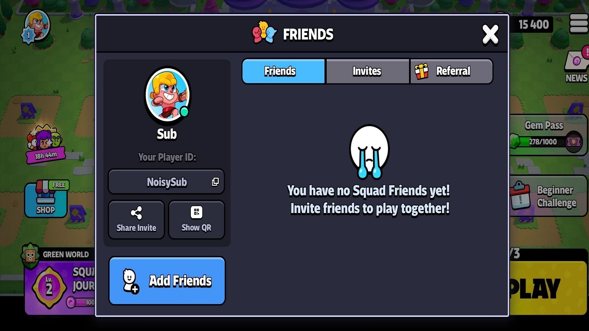 The friends tab helps you see your friends and helps you to add friends (Image via Supercell)