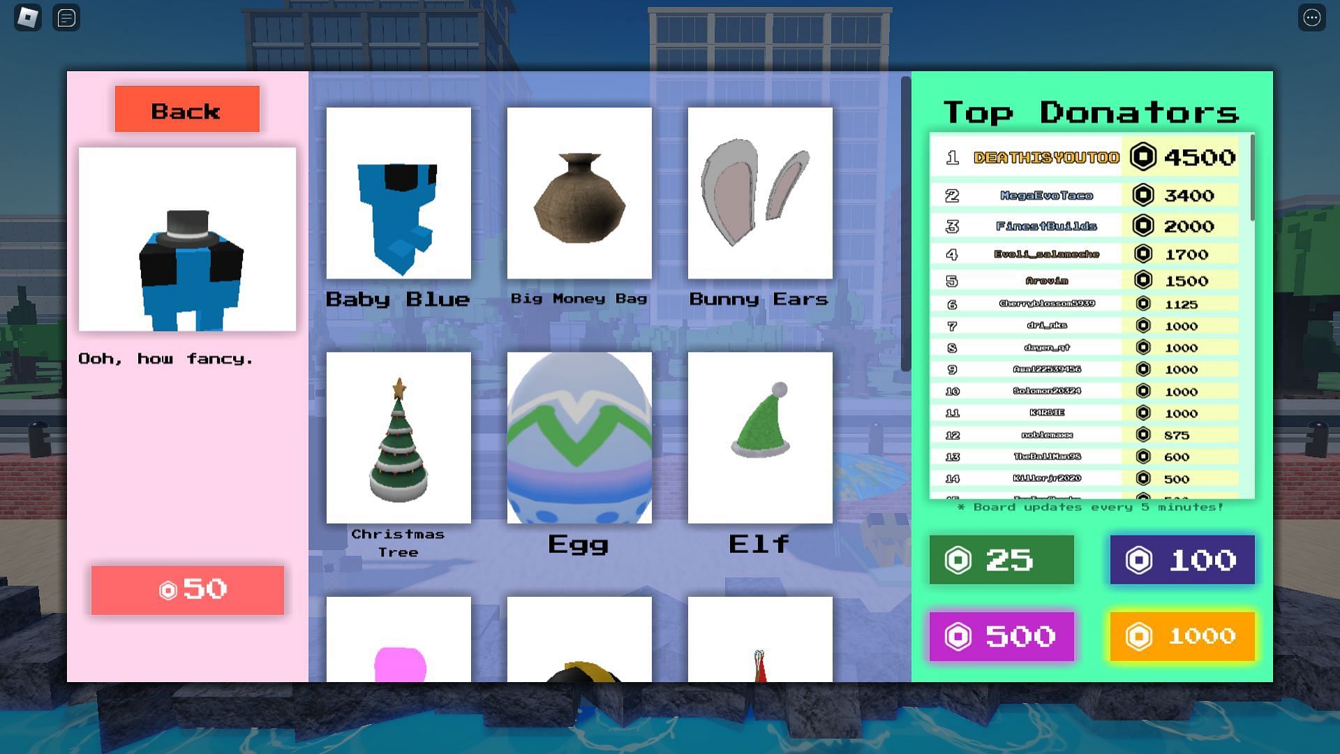 In-game shop menu (Image via Roblox)