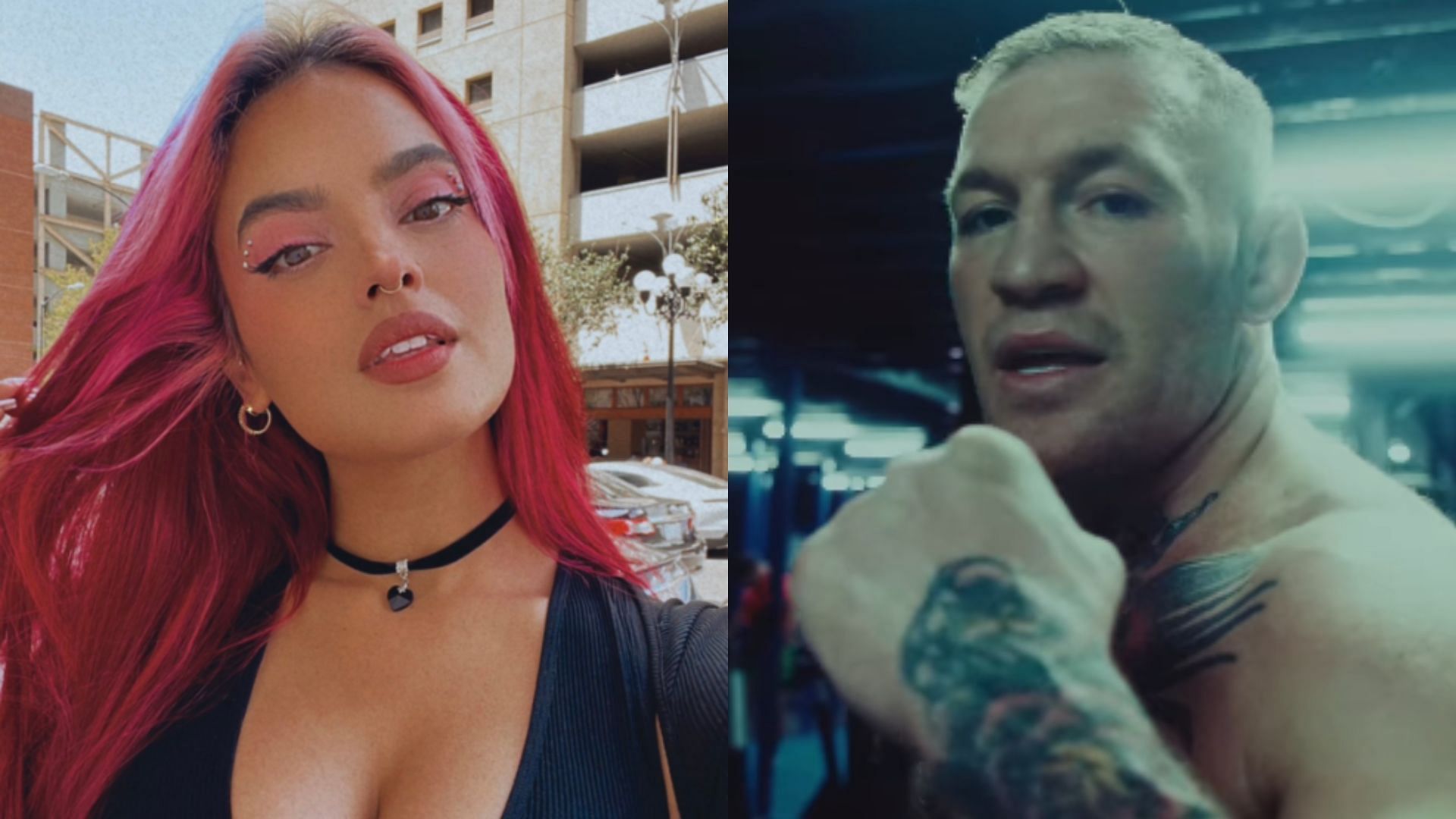 Nina-Marie Daniele (left) reacts to Conor McGregor