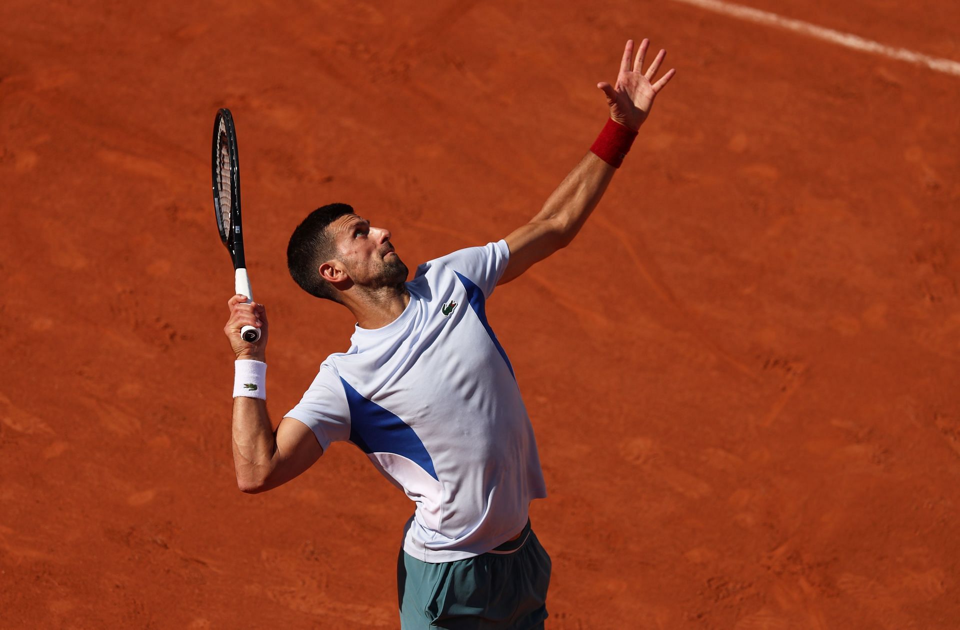 Novak Djokovic during a practice session at the 2024 French Open.
