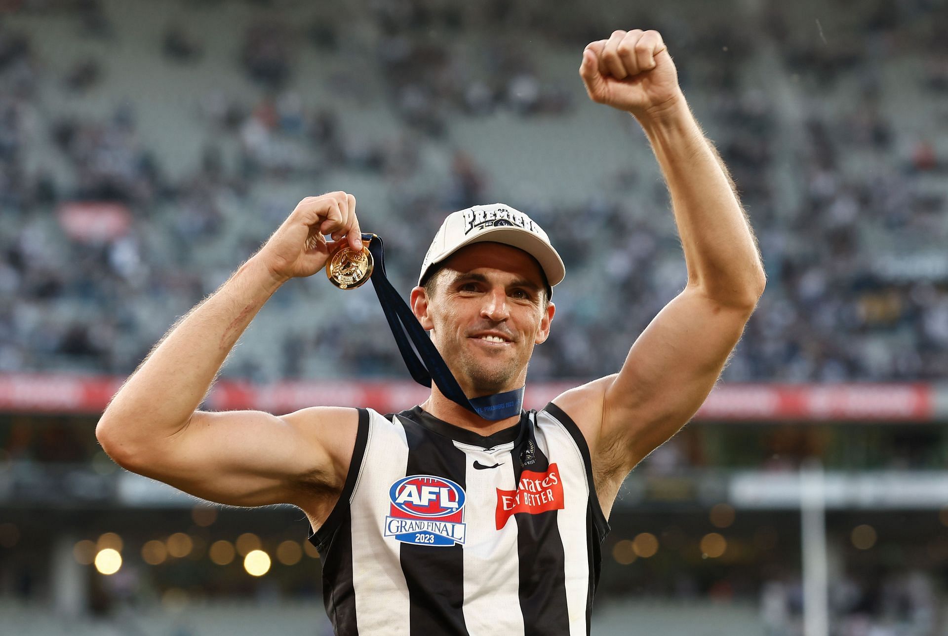 Scott Pendlebury of the Magpies celebrates during the 2023 AFL Grand Final