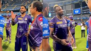 [Watch] "Pata nahi aaj kyu tez bhaag raha tha"- Venkatesh Iyer's funny banter with Andre Russell about run out during MI vs KKR IPL 2024 match