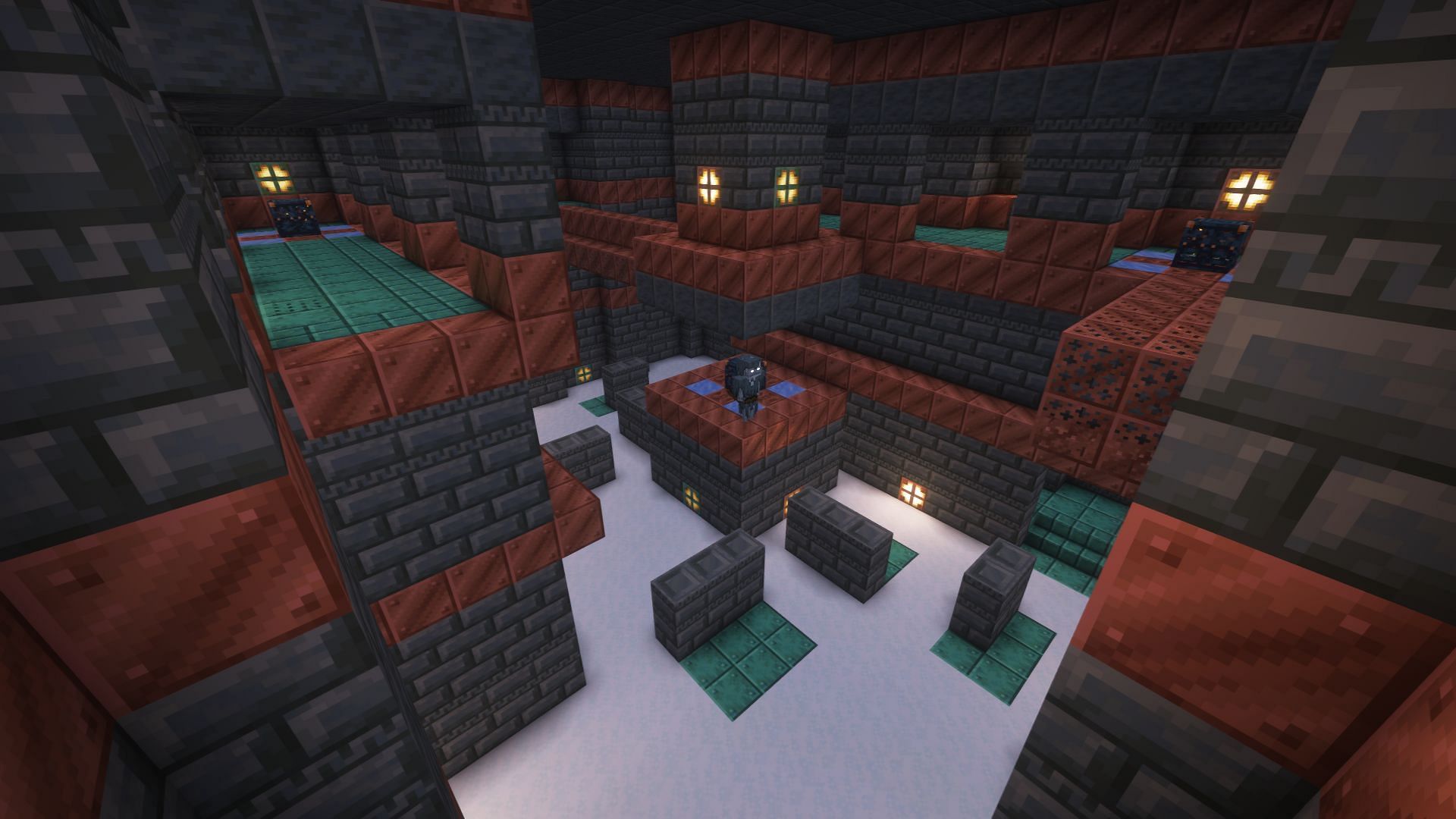 A trial chambers room with a stray spawner in the center (Image via Mojang Studios)