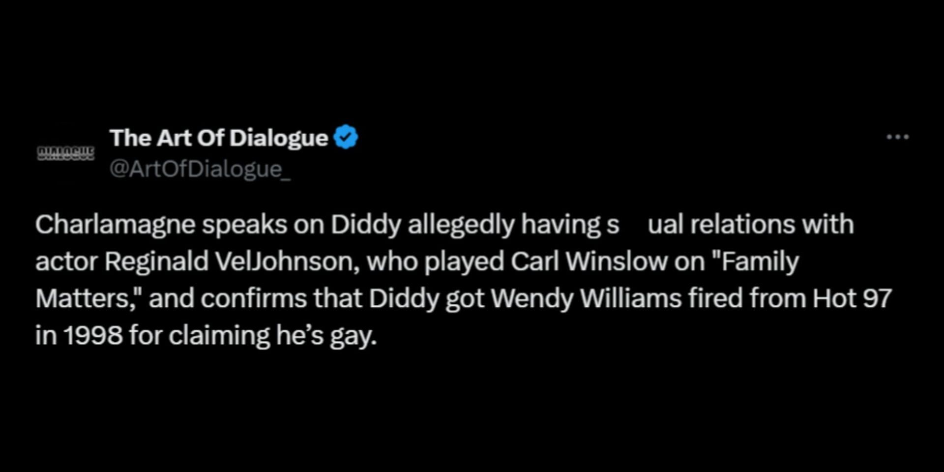Charlamagne Tha God discussed claims about Diddy and the Family Matters actor. (Image via X/The Art of Dialogue)