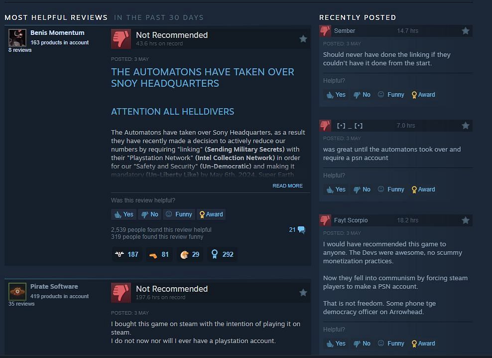 Helldivers 2 players aren&#039;t happy with the latest PSN account link requirement (Image via Steam)