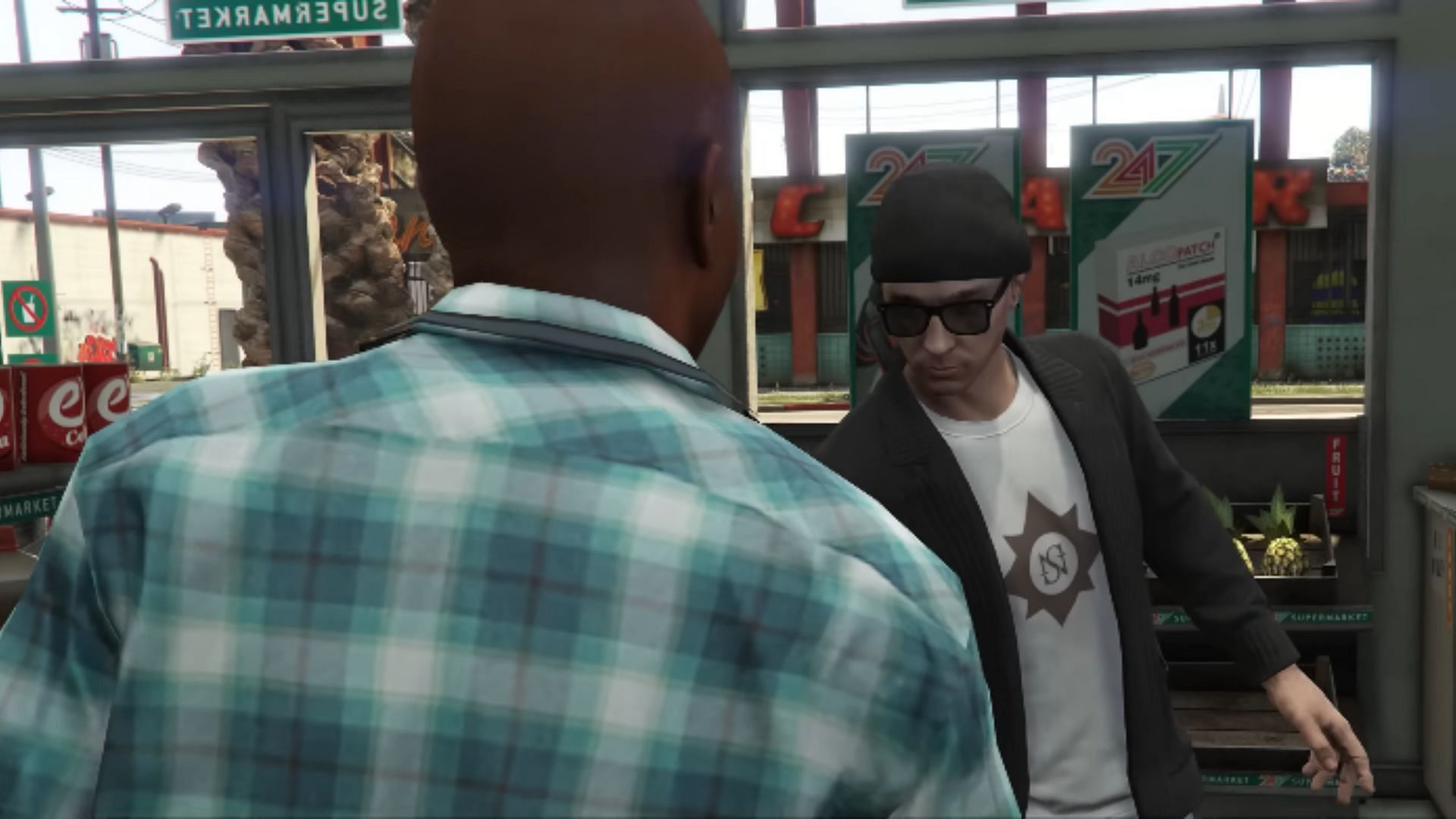 Returning stolen cash in a Shop Robbery random event (Image via YouTube/ GTA Series Videos)