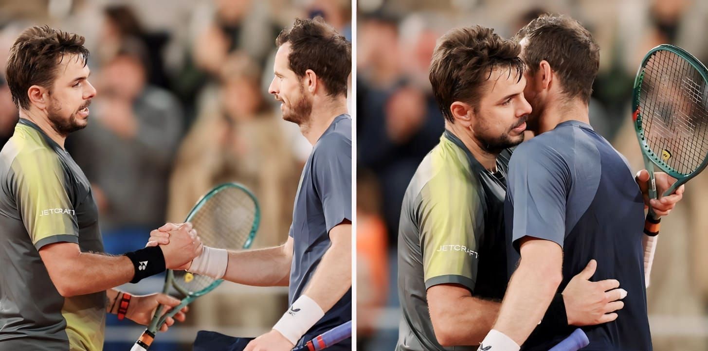 Andy Murray and Stan Wawrinka share long embrace after French Open R1 match. PHOTO - Stan Wawrinka and Andy Murray handshake &amp; embrace - GETTY