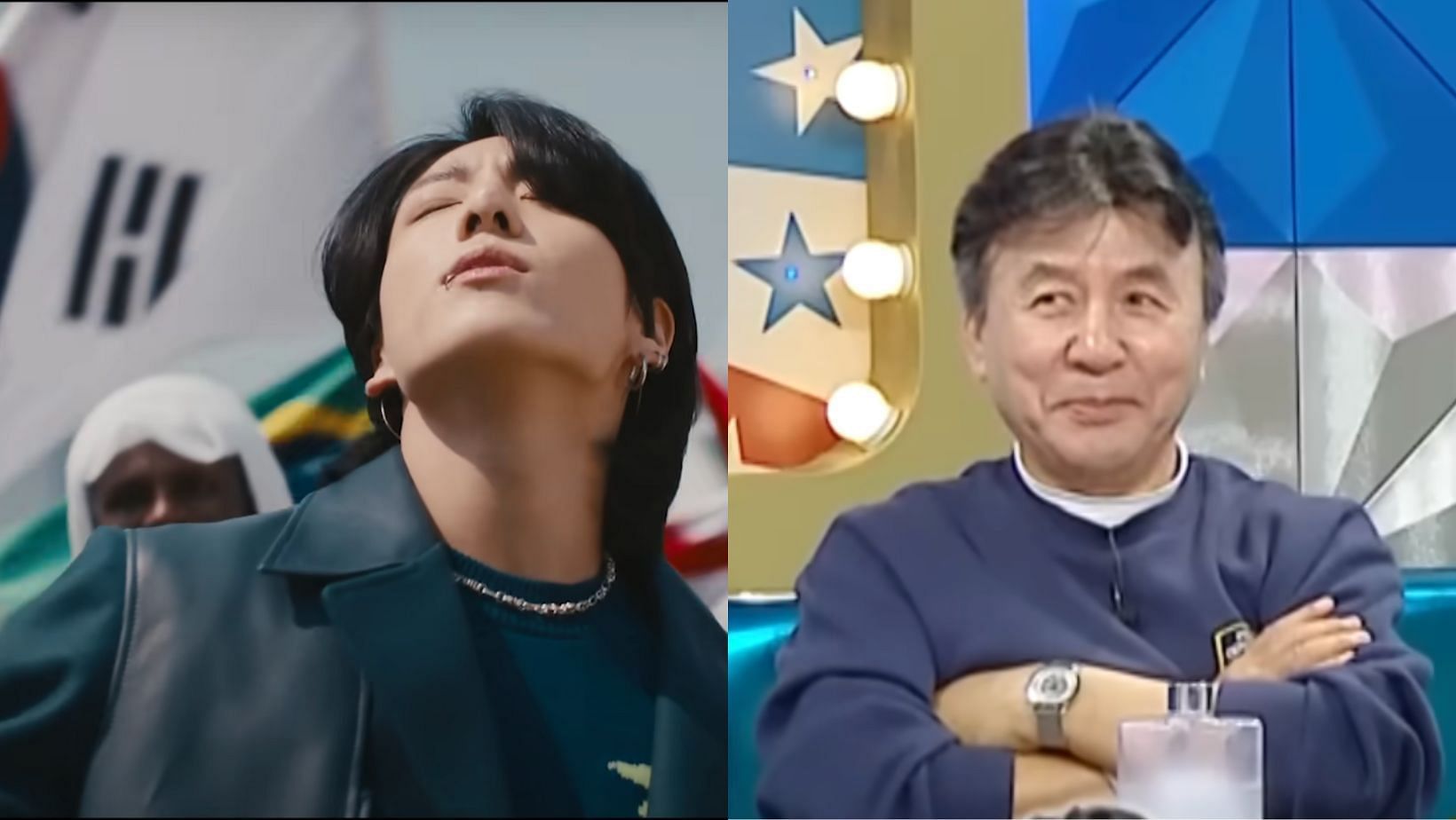 Park Yeong-gyu picks BTS&rsquo; Jungkook as his successor for the &ldquo;chameleon&rdquo; title. (Images via YouTube/FIFA and MBCentertainment)