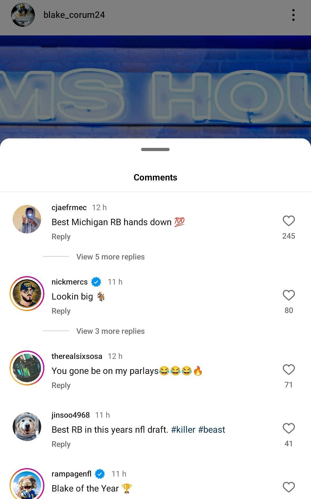 Comments under Corum&#039;s IG post