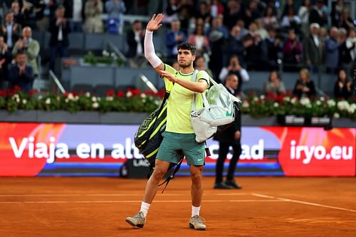 Carlos Alcaraz was wearing a protective band on his forehand throughout the Madrid Open