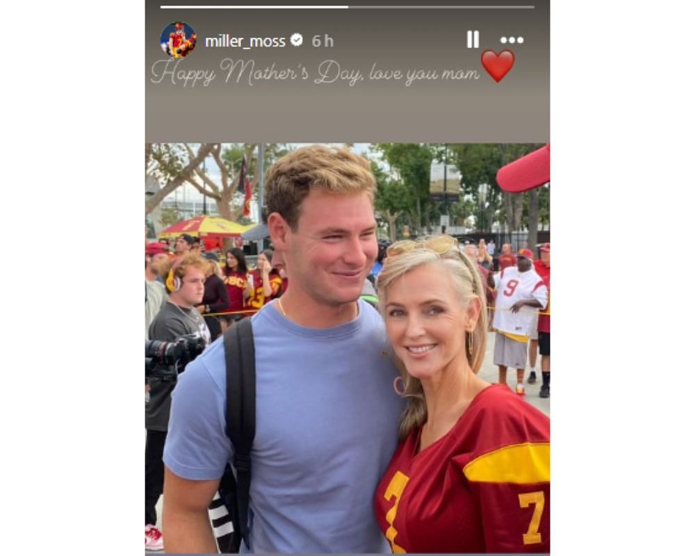 Screenshot of USC quarterback Miller Moss with mother, Emily Kovner Moss (shared via Instagram)