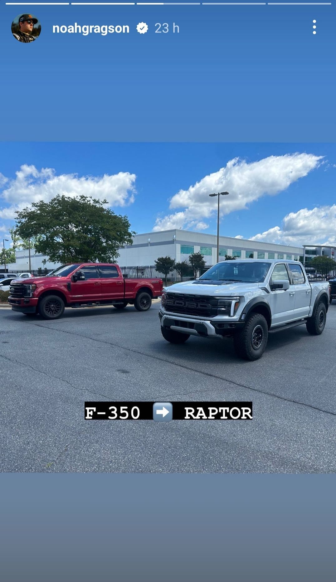 Noah Gragson&#039;s Instagram story showcasing his new car