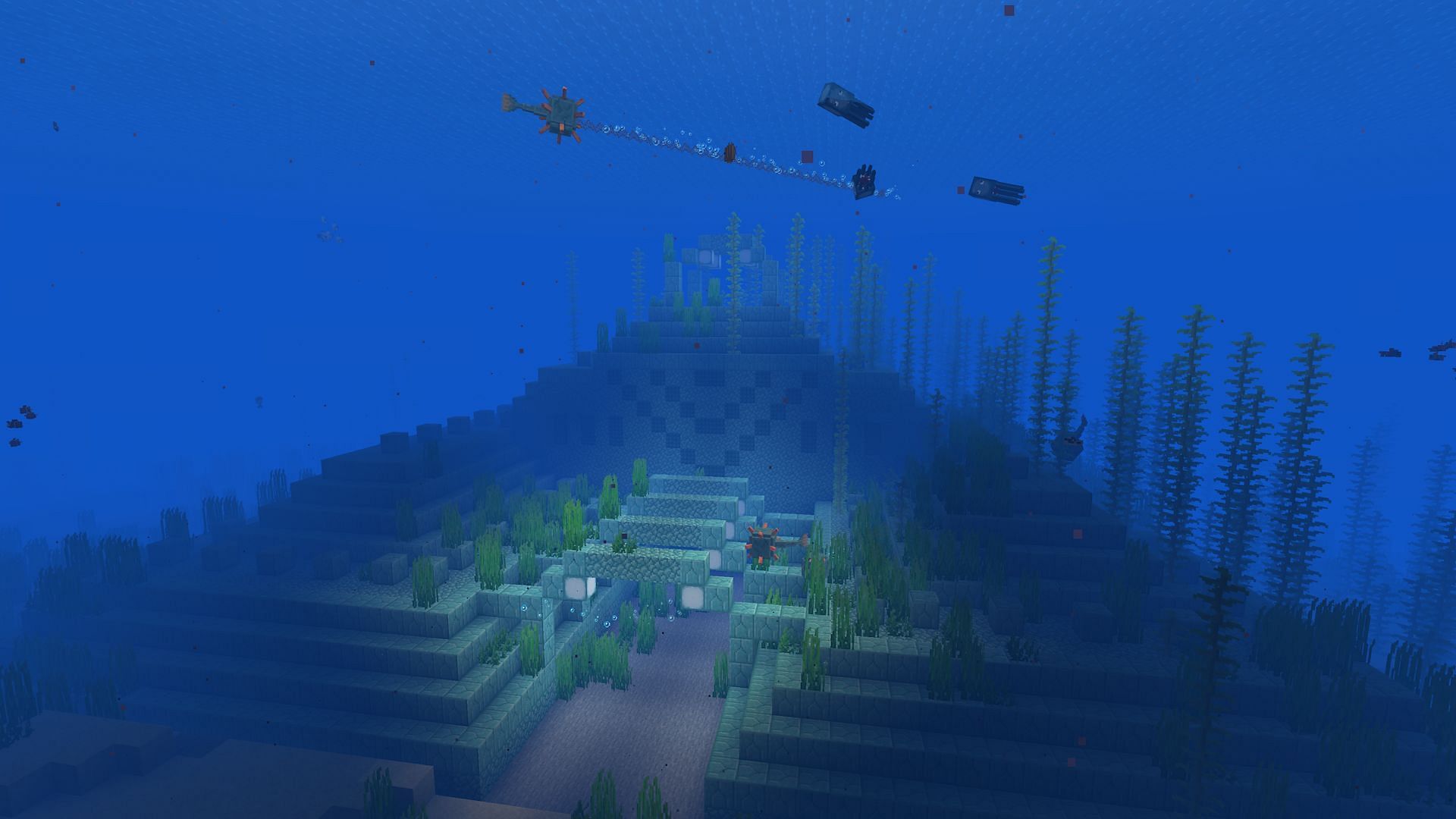 Ocean monuments can be hard to see at all without night vision potions (Image via Mojang)