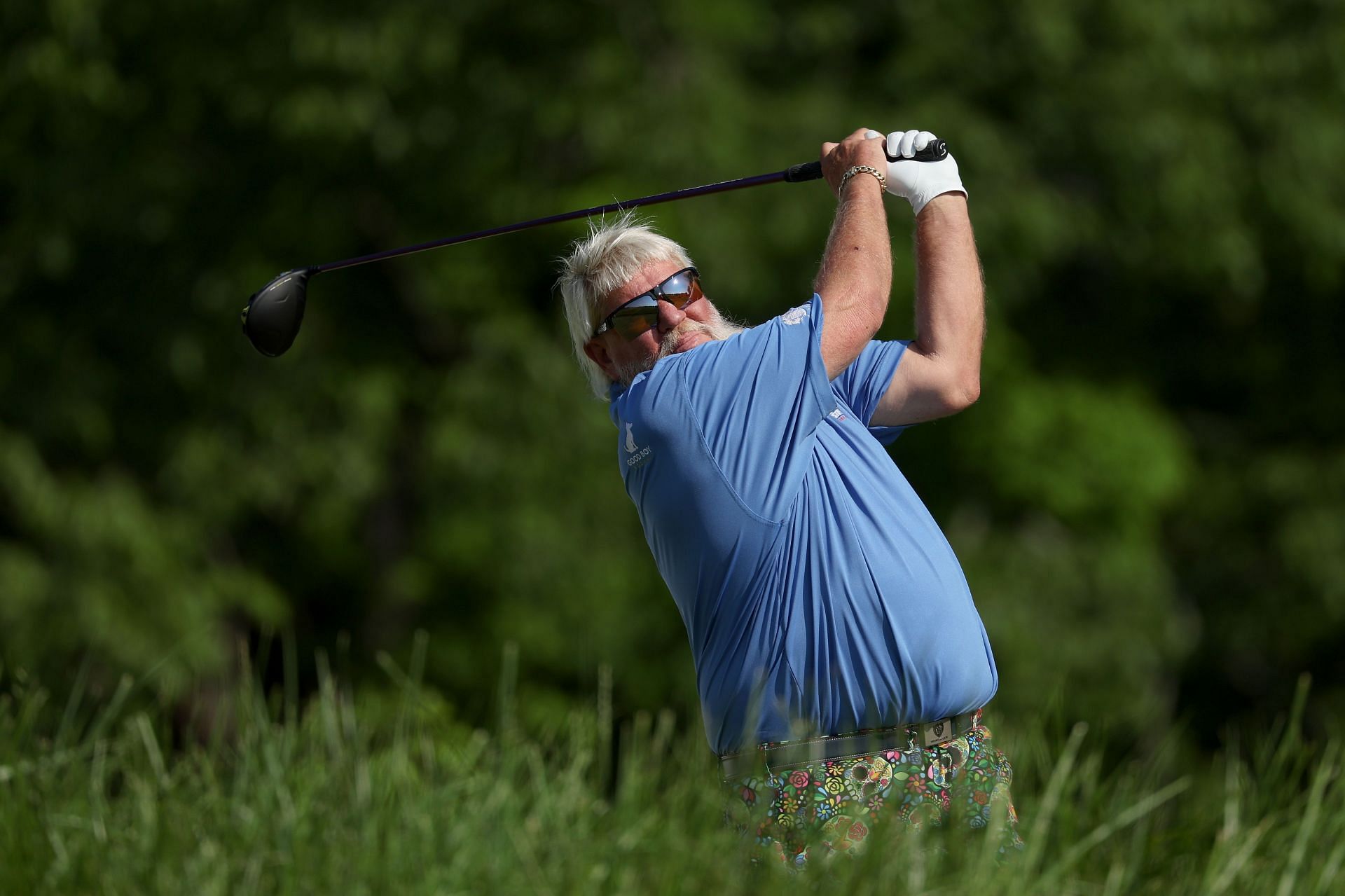 John Daly hits the shot during the 2024 PGA Championship, Round One