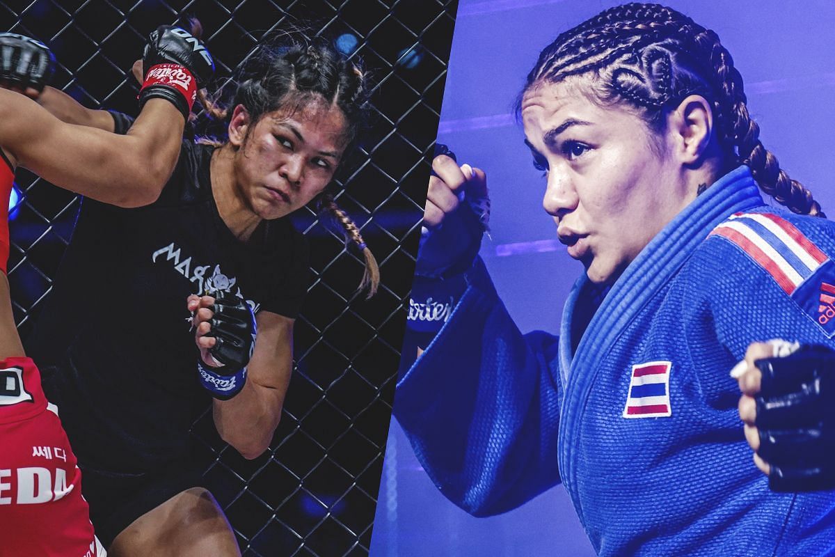 Denice Zamboanga (left) and Noelle Grandjean (right) clash at ONE 167. [Photos via: ONE Championship]