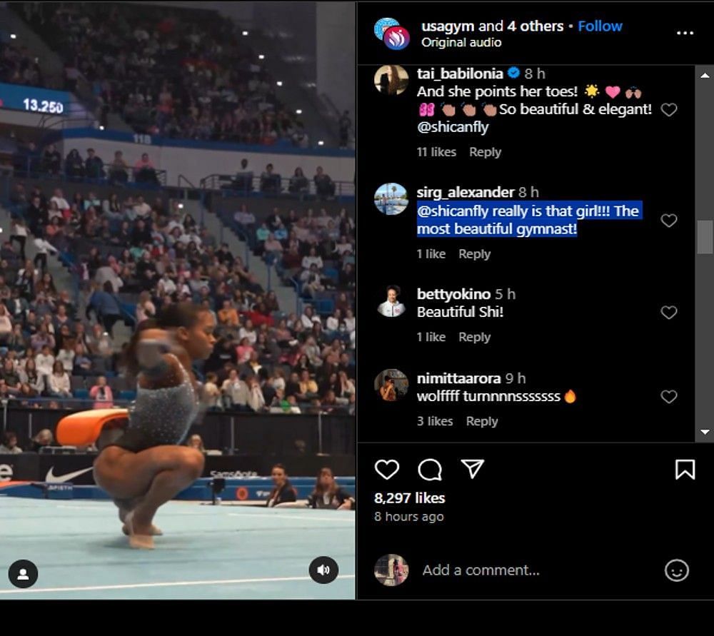 Screenshot of Instagram comments on Jones&#039; floor routine.