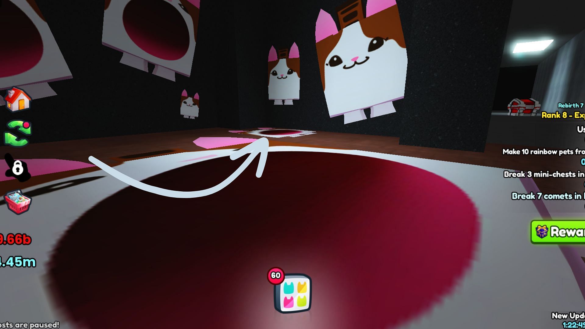 Jump inside the cat picture to find eggs (Image via Roblox)