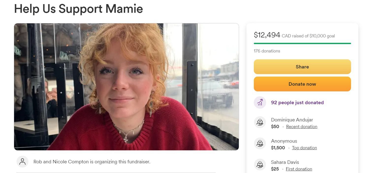 Mamie Laverock&#039;s GoFundMe Campaign. (Image via GoFundMe)