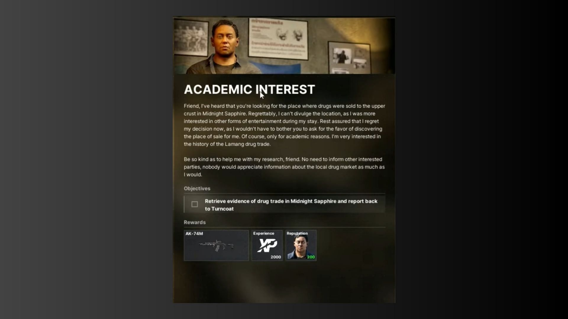 The Academic Interest mission objective (Image via MADFINGER Games || YouTube/Goes GZW)