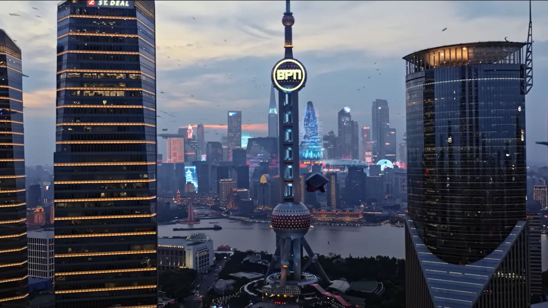 Shanghai&#039;s tallest tower is visible in one of the shots. (Image via Netflix)