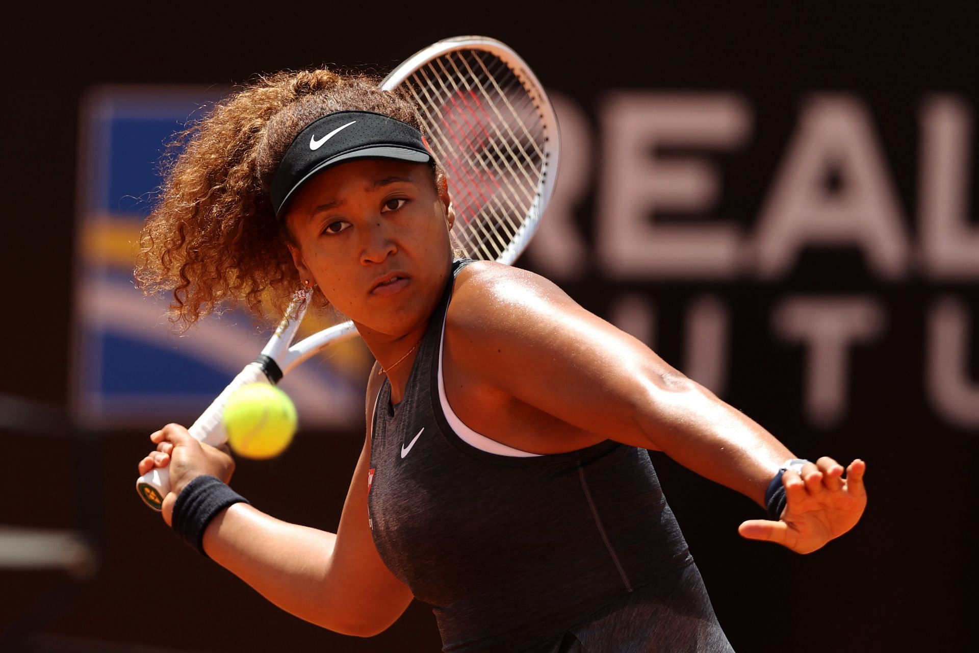 Naomi Osaka in action during the 2021 Internazionali BNL D&#039;Italia