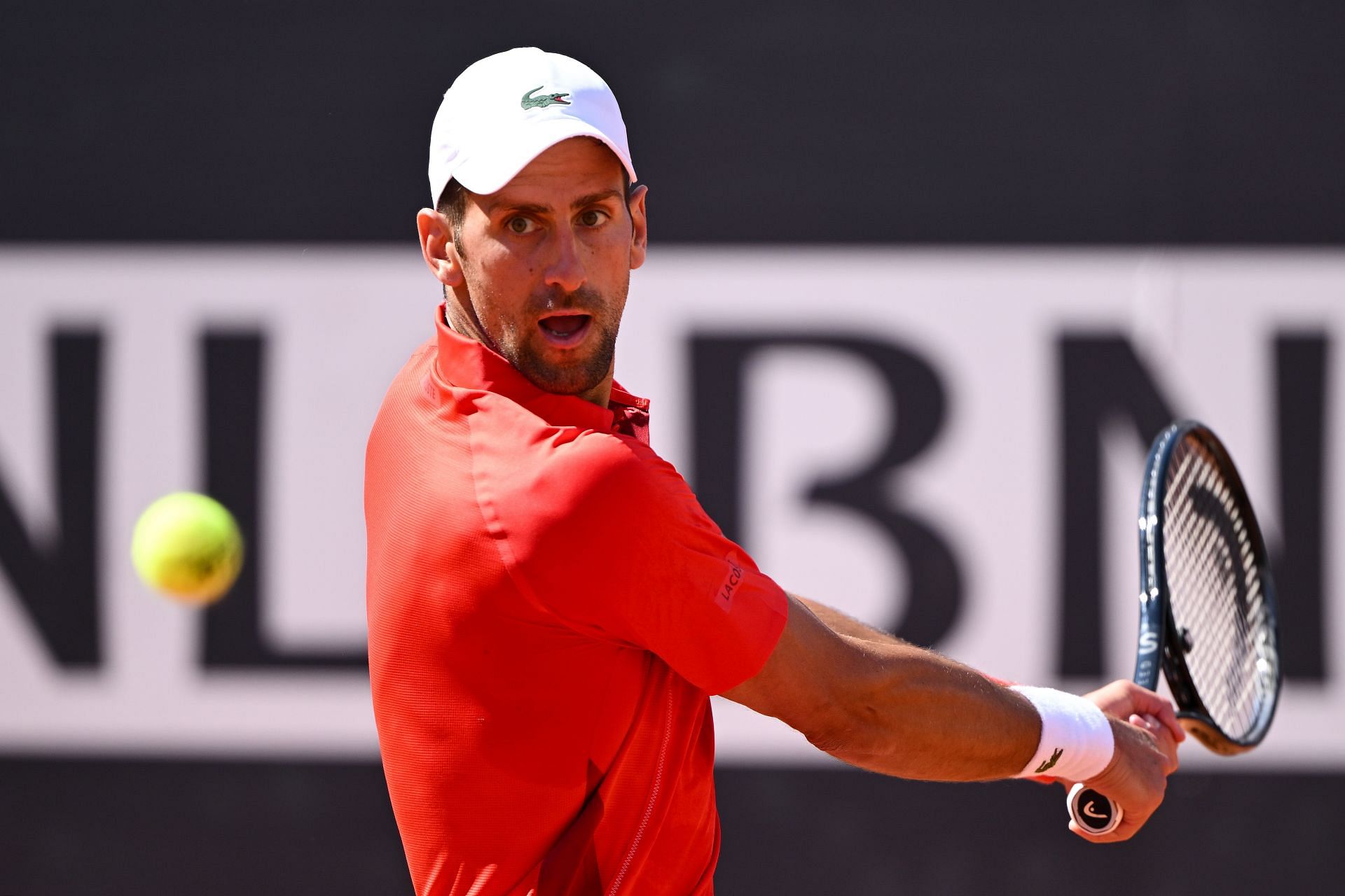 Novak Djokovic in action during his third-round loss to Alejandro Tabilo at the 2024 Italian Open