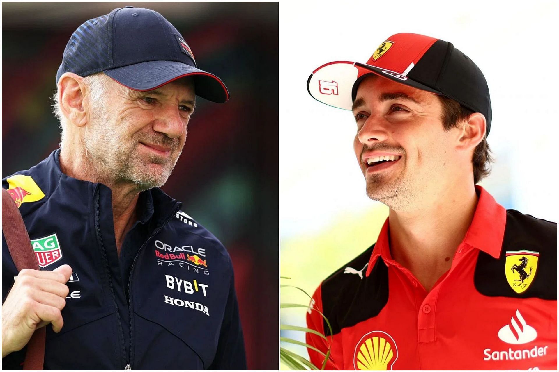 Adrian Newey (L) and Charles Leclerc (R) (Collage via Sportskeeda)