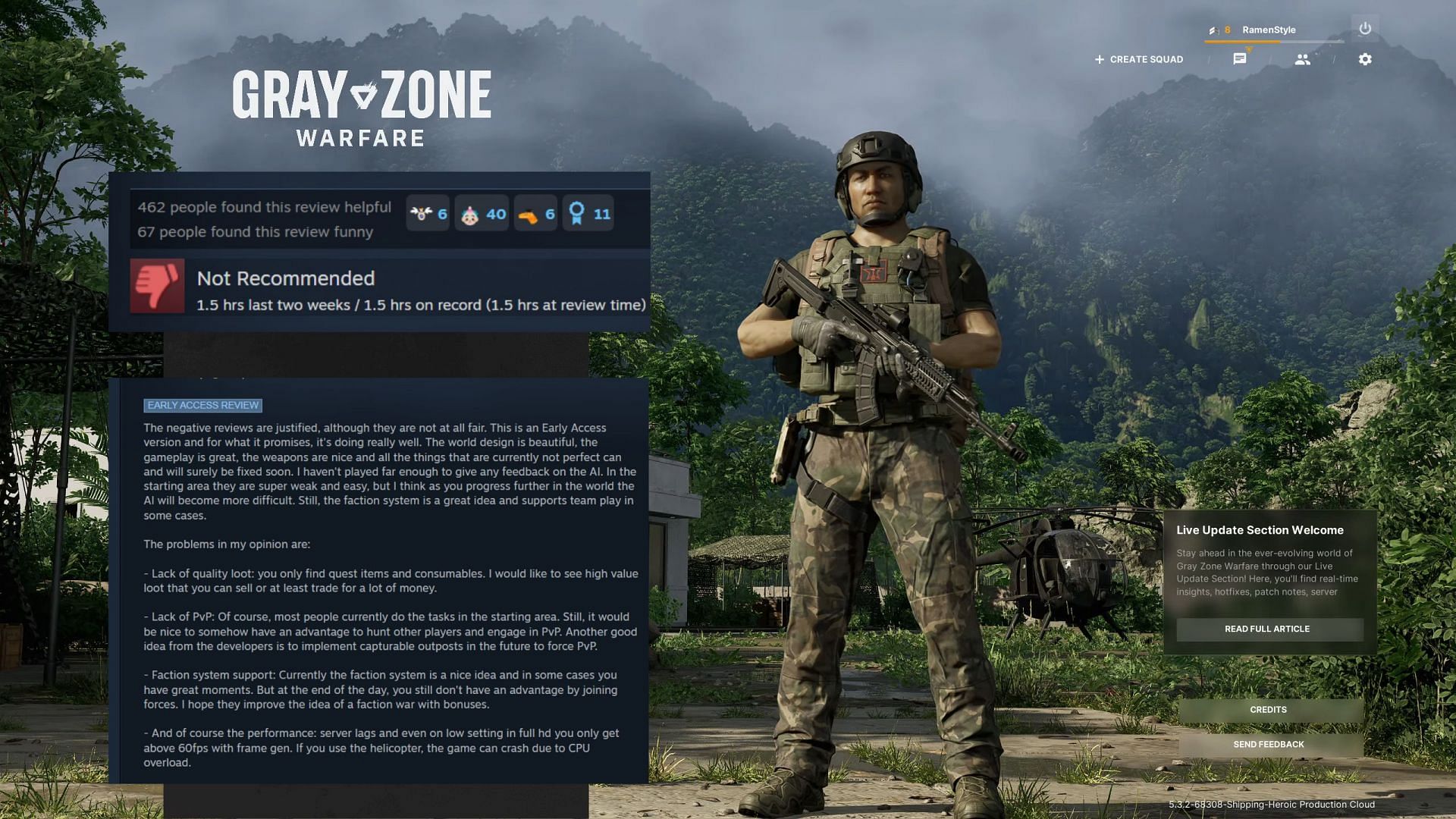 Gray Zone Warfare is mostly negative on Steam after its early access release , Gray Zone Warfare 