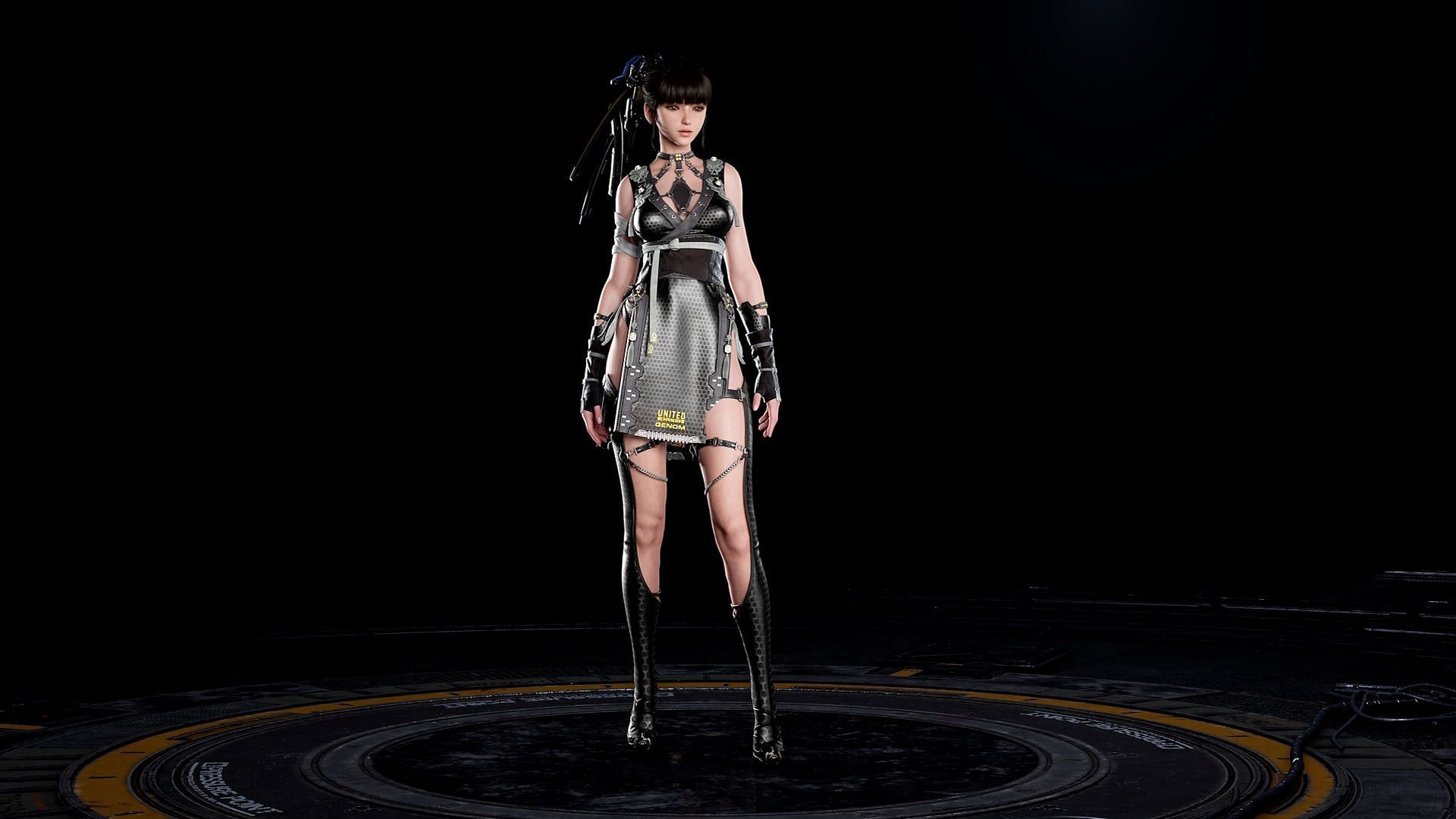 Eve wearing the Black Kunoichi suit in Stellar Blade