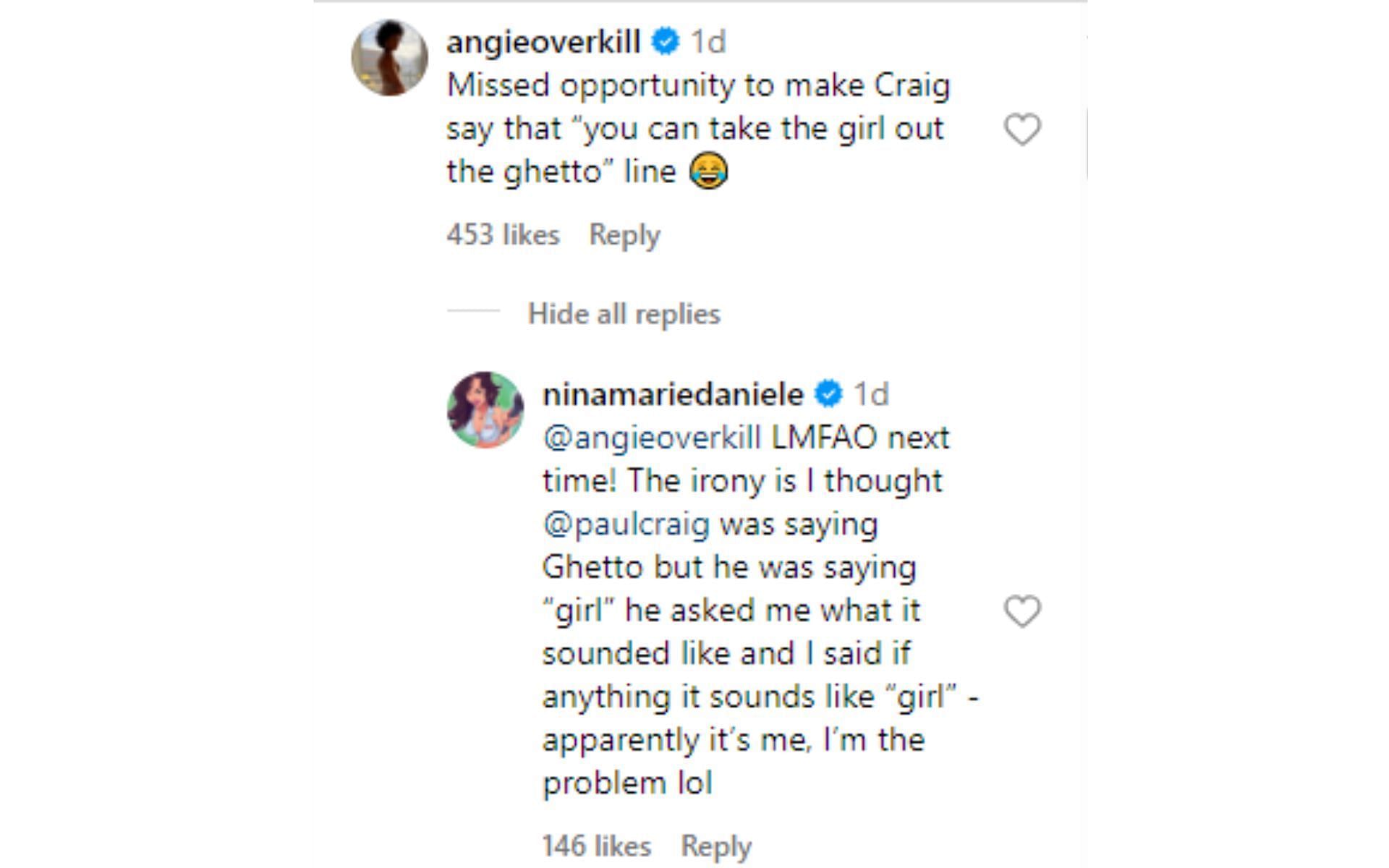 Daniele&#039;s response to Hill regarding making Craig say &#039;Ghetto&#039; line [Image courtesy: @ufc and @ninamariedaniele - Instagram]