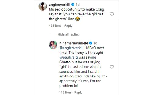 Daniele's response to Hill regarding making Craig say 'Ghetto' line [Image courtesy: @ufc and @ninamariedaniele - Instagram]