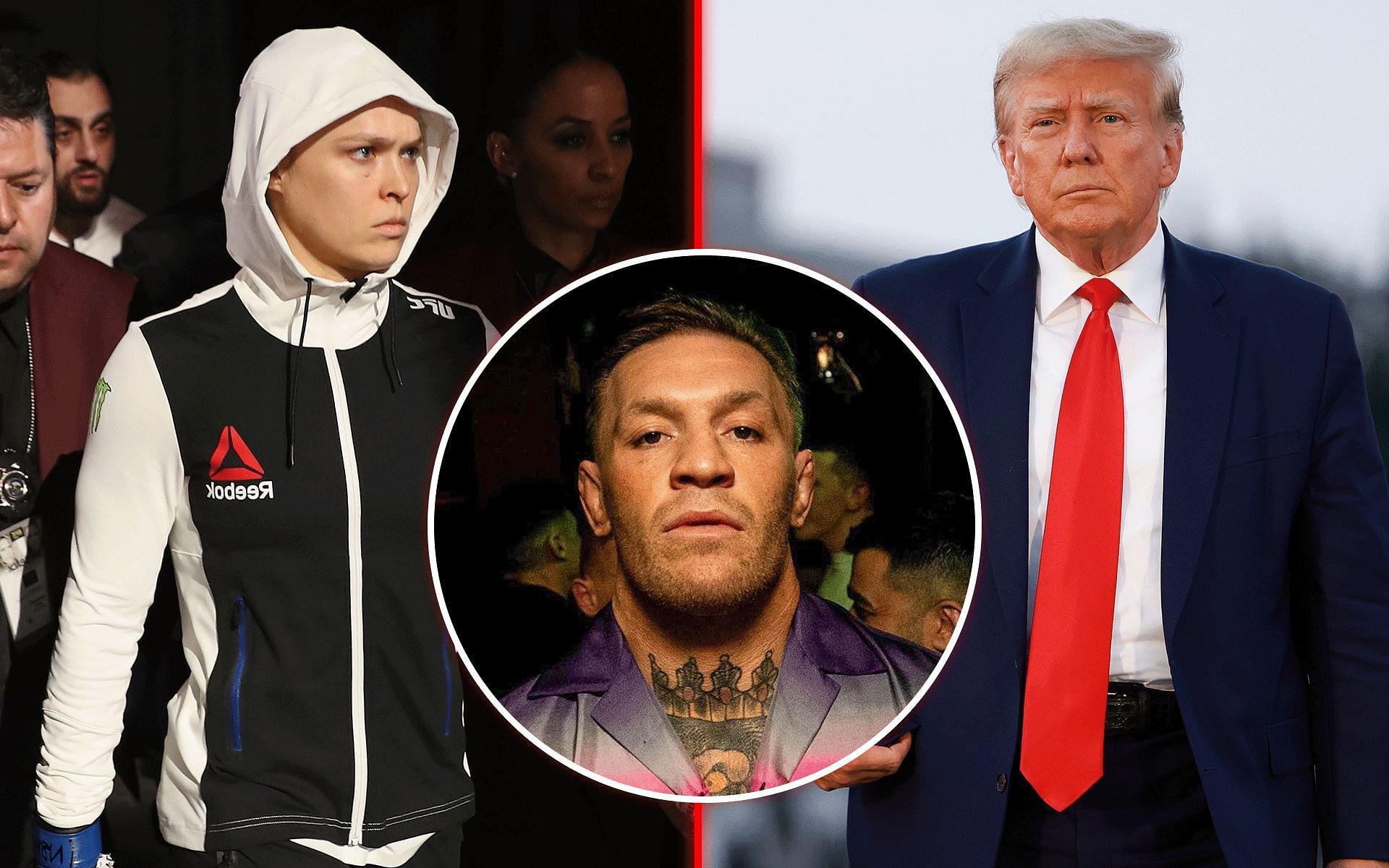 When Conor McGregor (inset) spoke strong words for Donald Trump (right) following UFC 193 tweet. {image courtesy: @thenotoriousmma  on Instagram &amp; Getty Images]