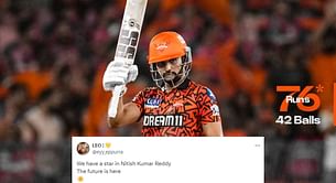 "The future is here" - Fans react to Nitish Reddy's unbeaten 76 off 42 balls in SRH vs RR IPL 2024 clash